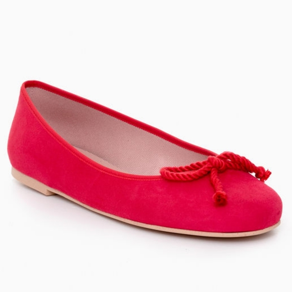 Pretty Ballerinas Shoes - PRETTY BALLERINAS Handmade Suede Leather Red Rope Bow Ballet Flats